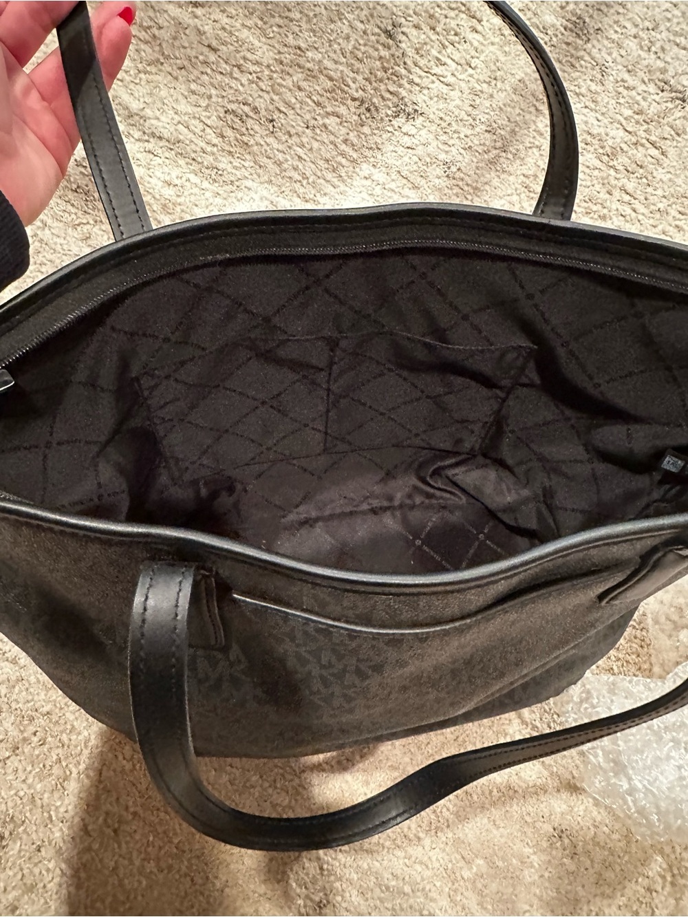 Michael Kors Black MK Embossed Logo Tote - Picture 6 of 7